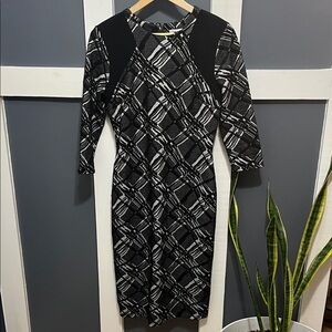 Cato Black and White Geometric Long Sleeve Dress